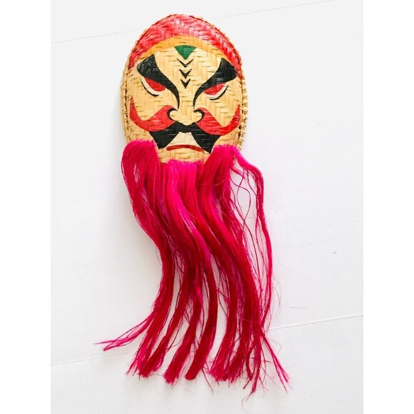 Vietnamese Theatre Character Mask Handmade Woven Folk Art Colorful Pink Beard - Picture 1 of 6